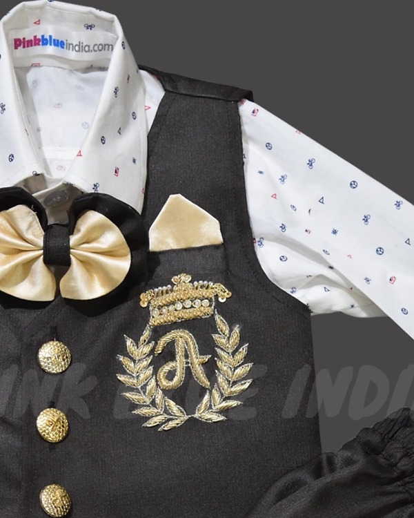 Baby boys custom first birthday outfit, blue theme, stylish & charming