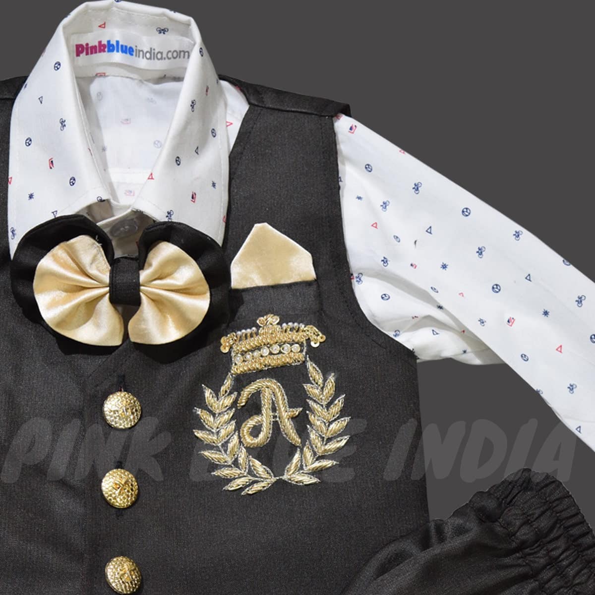 Baby boys custom first birthday outfit, blue theme, stylish & charming