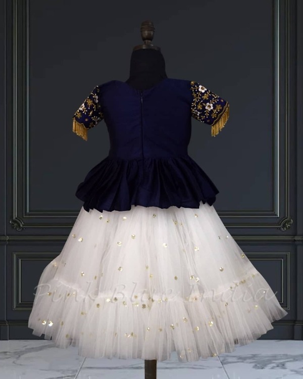 Girls peplum top skirt set with embroidery, soft tones, wedding, stylish & festive