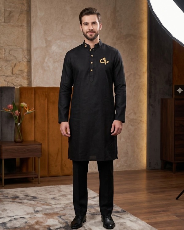 Kids Black Kurta Salwar Set for Eid & Ramadan