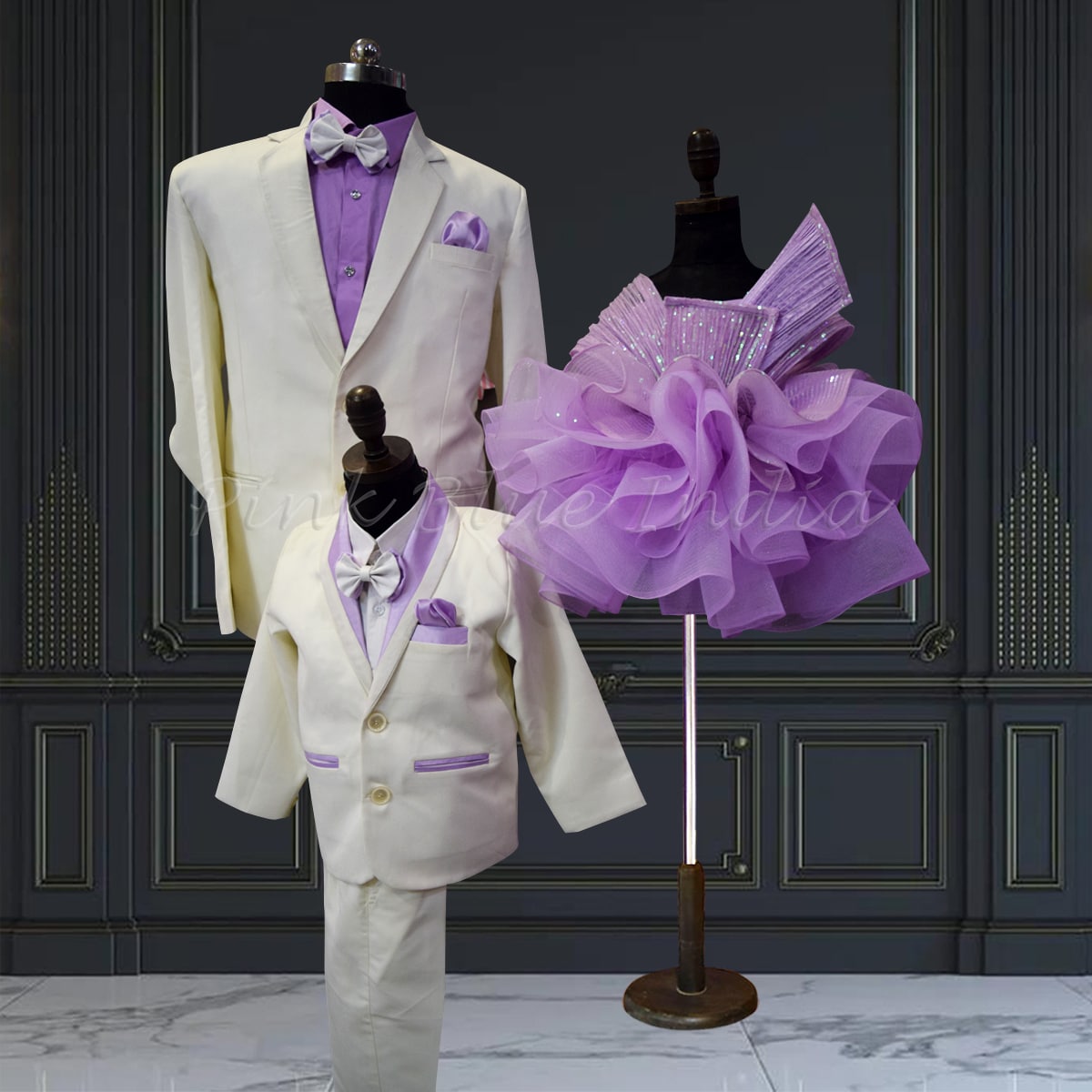 Lavender family matching outfits, ideal for weddings and celebrations