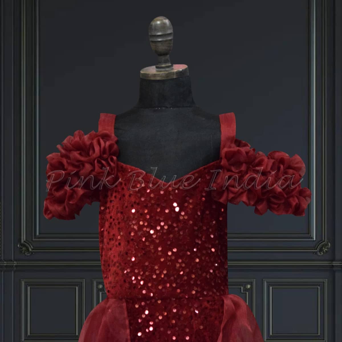 Maroon velvet off-shoulder gown for girls, party wear, elegant & stylish