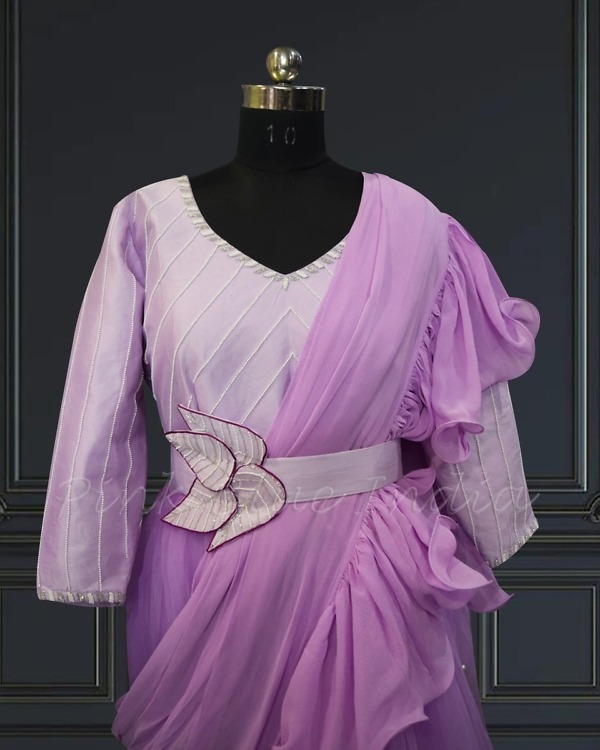 Pink-Blue mother-daughter matching gowns, elegant celebration wear