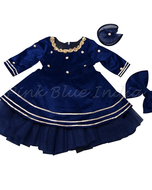 Pink velvet frock for baby girls, birthday, elegant & playful party wear