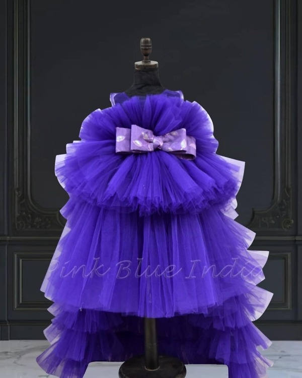 Girls purple birthday gown, high-low design, festive & cute