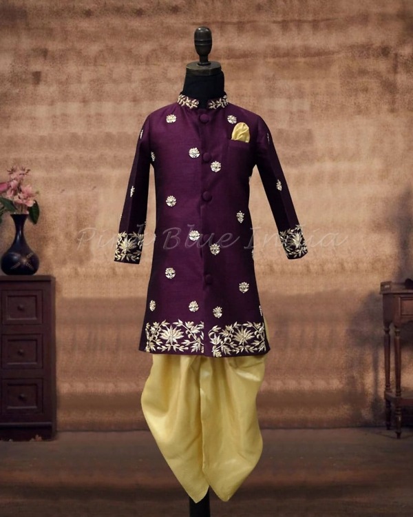 Baby boys purple wedding sherwani, royal style, festive & charming
