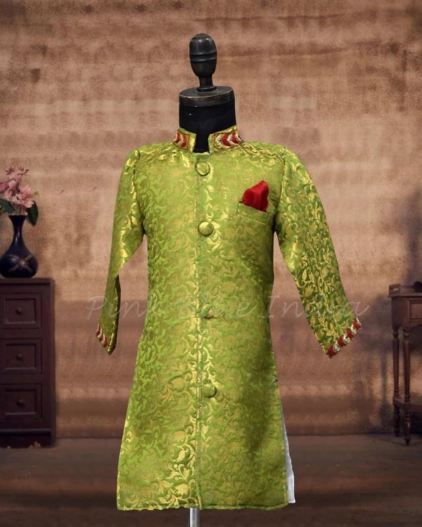 Men green sherwani outfit for wedding, festive style, elegant & trendy