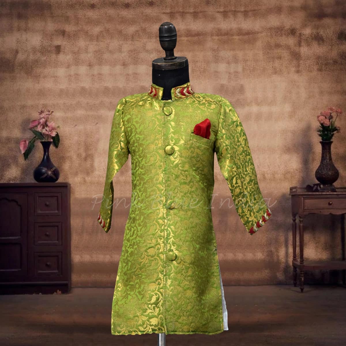 Men green sherwani outfit for wedding, festive style, elegant & trendy