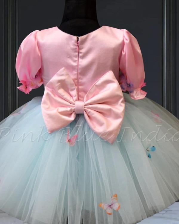 Baby girls birthday dress, butterfly motif, cute & colorful, festive style
