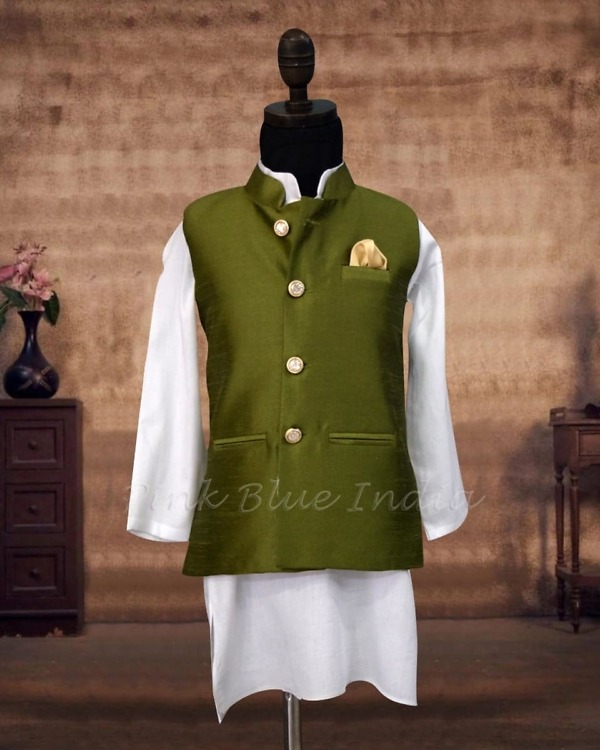 Men white kurta pajama with Nehru jacket, wedding wear, stylish & traditional