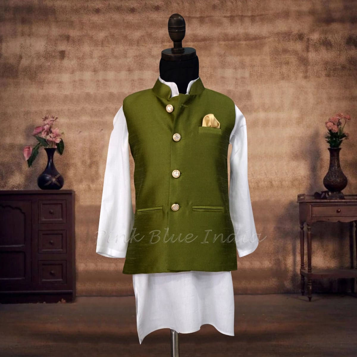 Men white kurta pajama with Nehru jacket, wedding wear, stylish & traditional