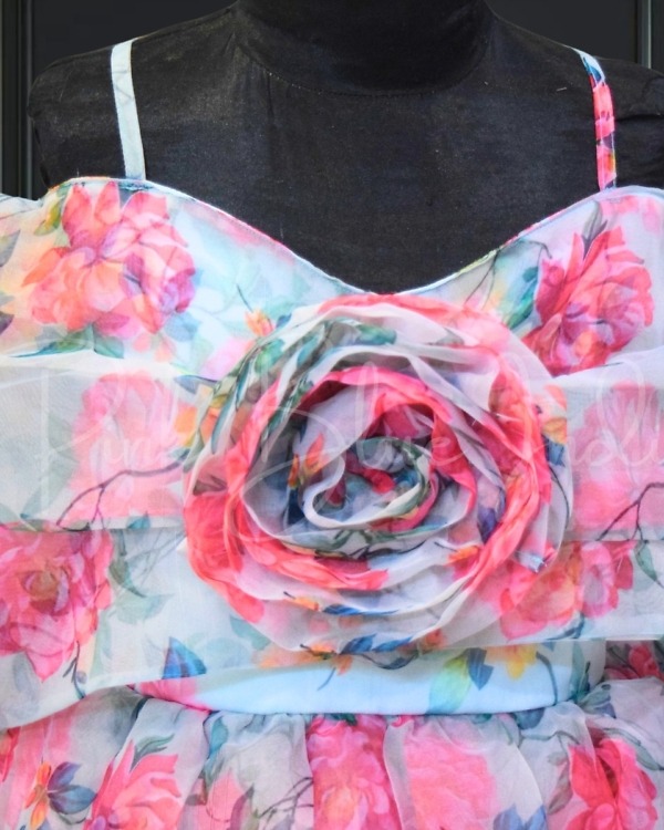 Blue floral organza summer dress for girls, cute day party look
