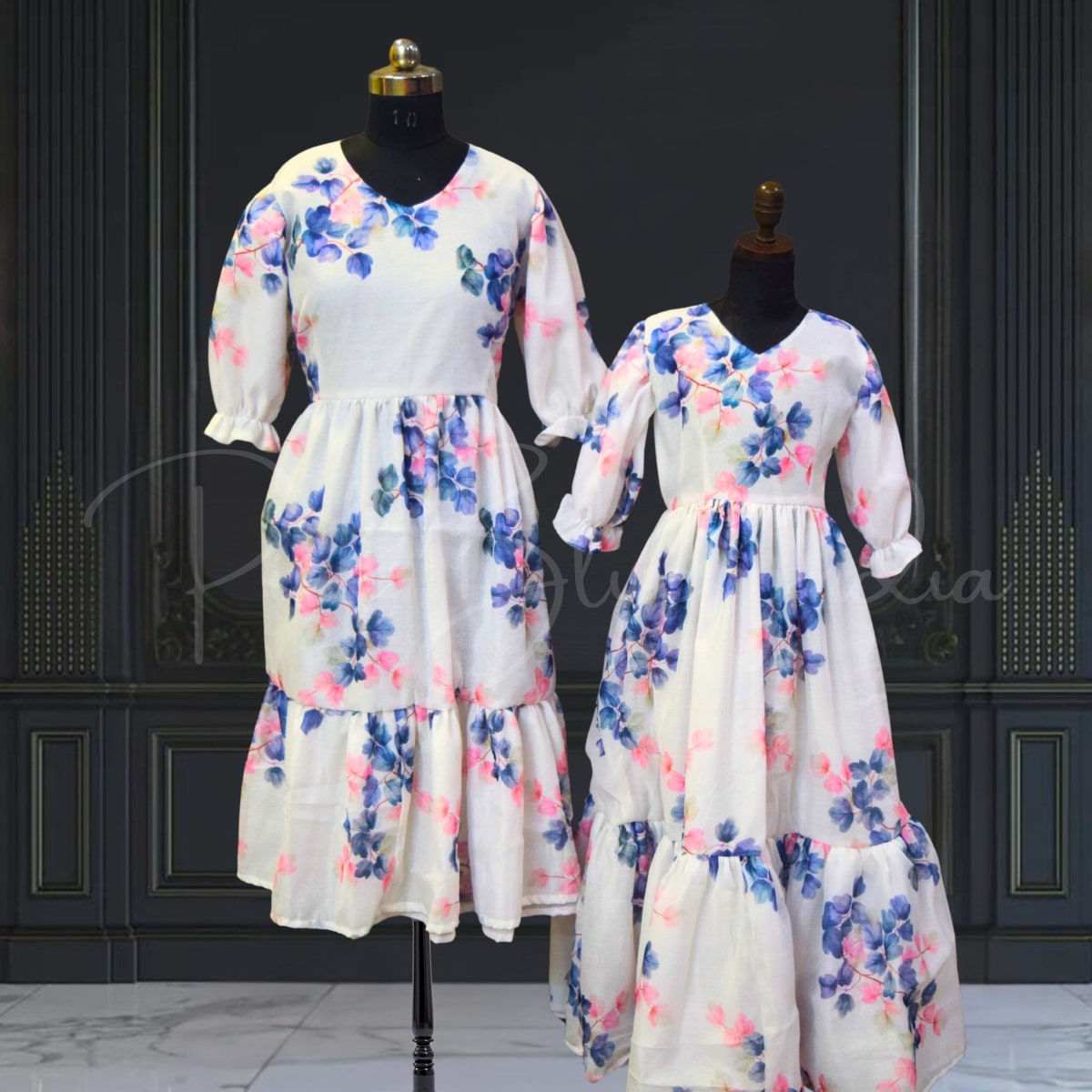Mom-daughter matching floral summer dress, cute special occasion outfit
