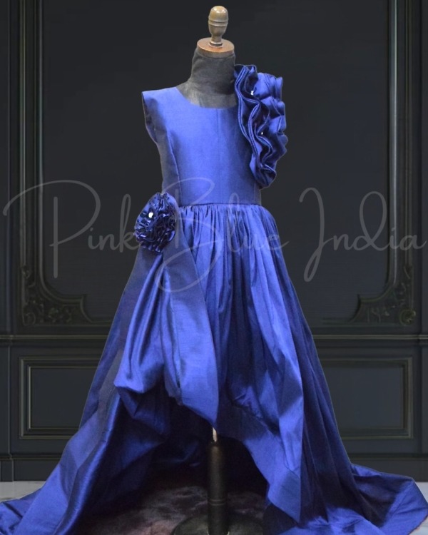 Stylish electric blue high-low dress for girls, birthday party outfit