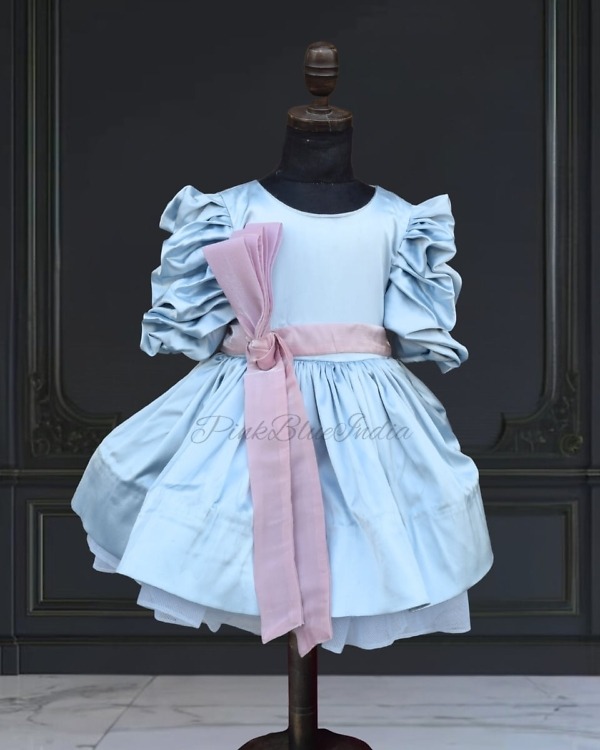 Girls powder blue layered gown, stylish birthday celebration outfit