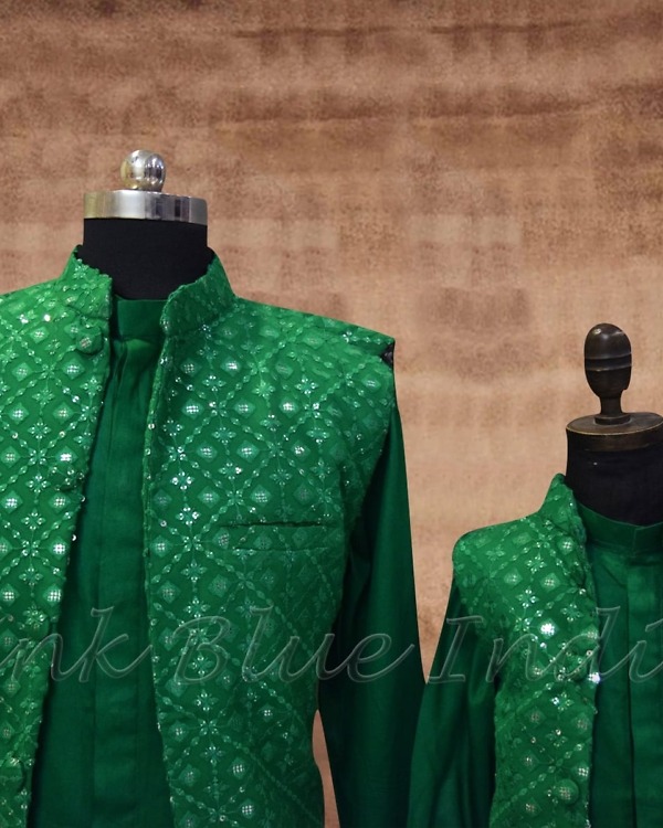 Father-son twinning kurta set, stylish mehendi festive wear