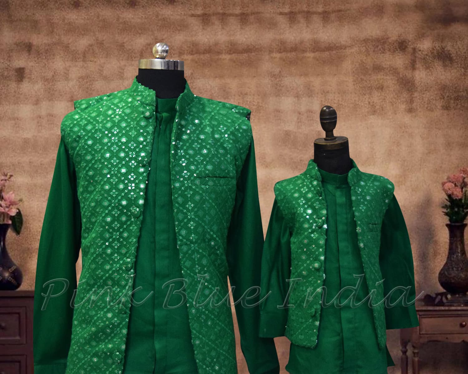 Father-son matching kurta set, perfect mehendi celebration outfit