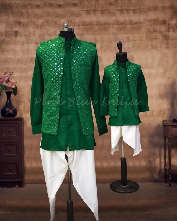 Matching father-son kurta set, cute mehendi celebration outfit