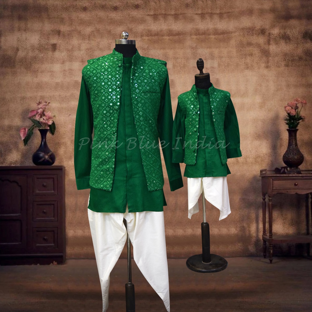 Matching father-son kurta set, cute mehendi celebration outfit