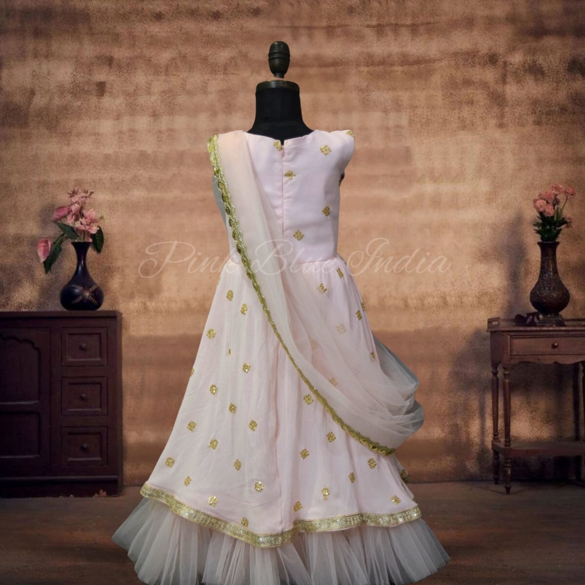 Girls pink indo-western gown, cute festive wedding outfit