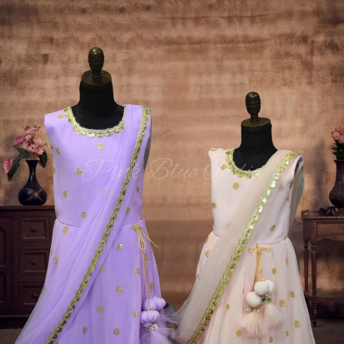 Indo-western gown combo set for siblings, stylish festive look