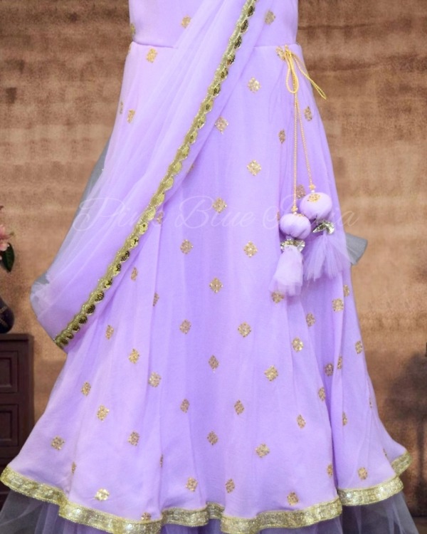 Girls lavender indo-western gown with dupatta, stylish wedding outfit