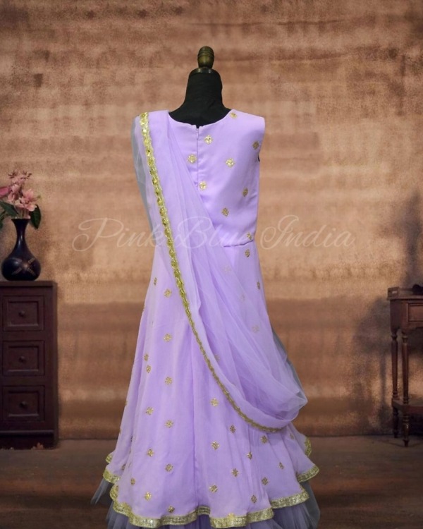 Elegant lavender indo-western wedding gown with dupatta for girls