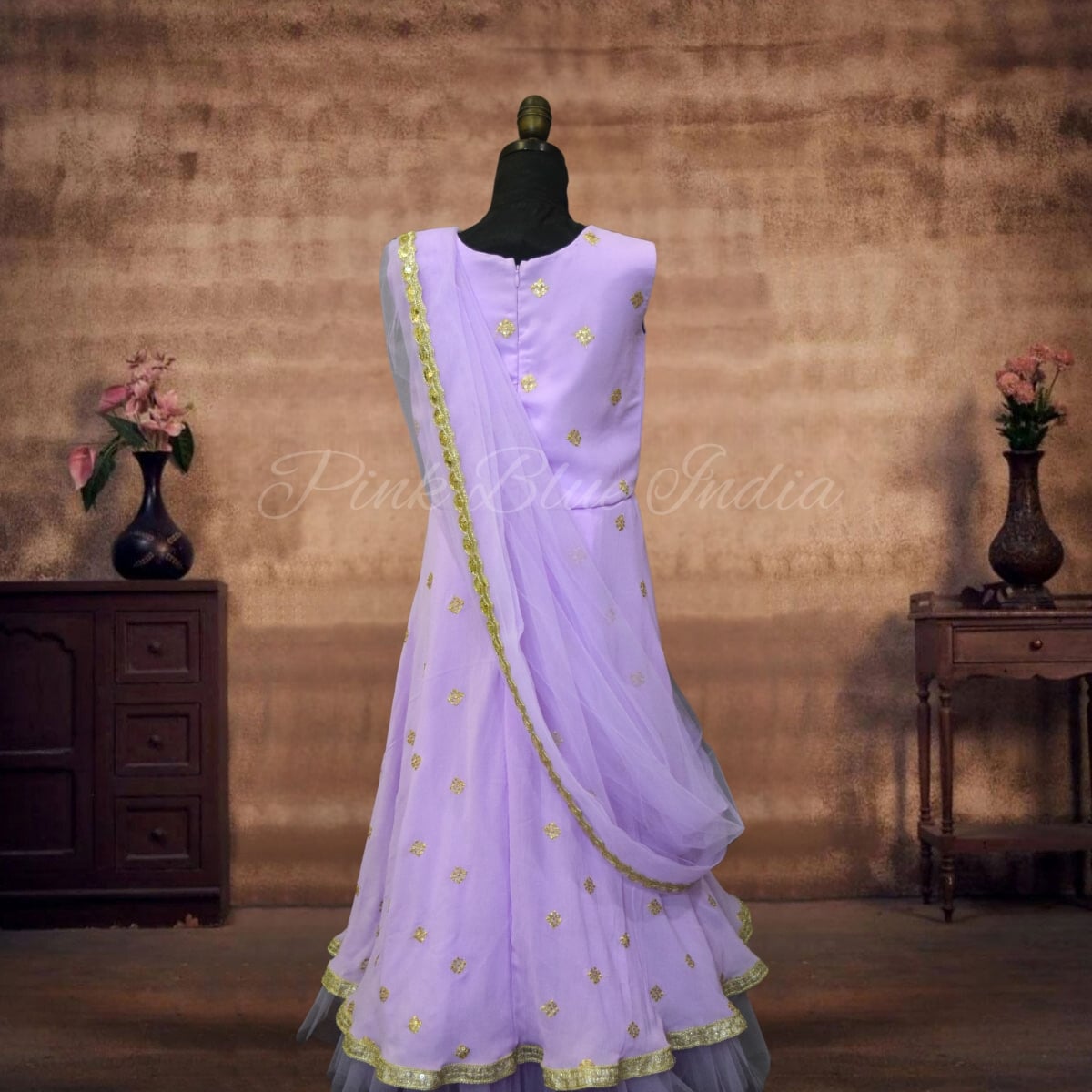 Elegant lavender indo-western wedding gown with dupatta for girls
