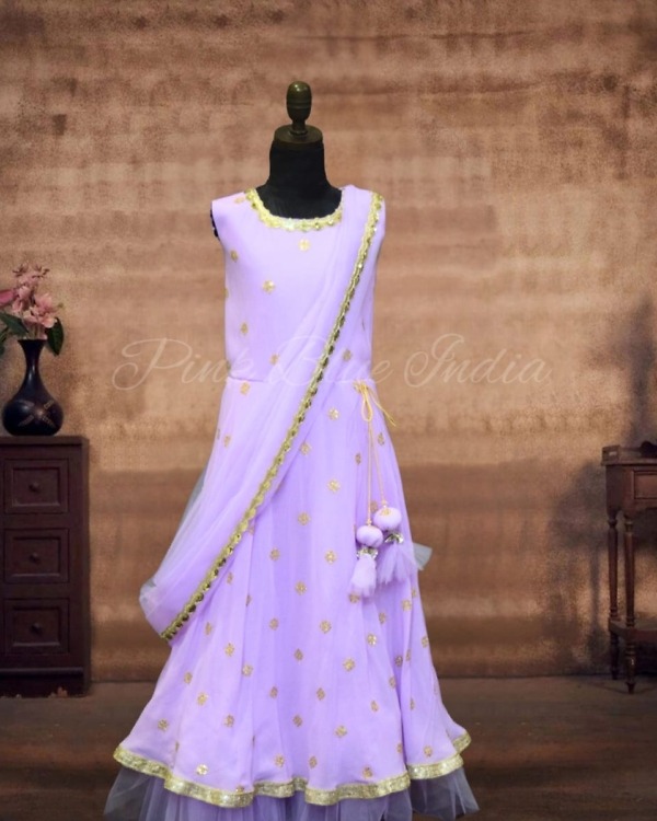Girls lavender indo-western gown with dupatta, cute festive wear