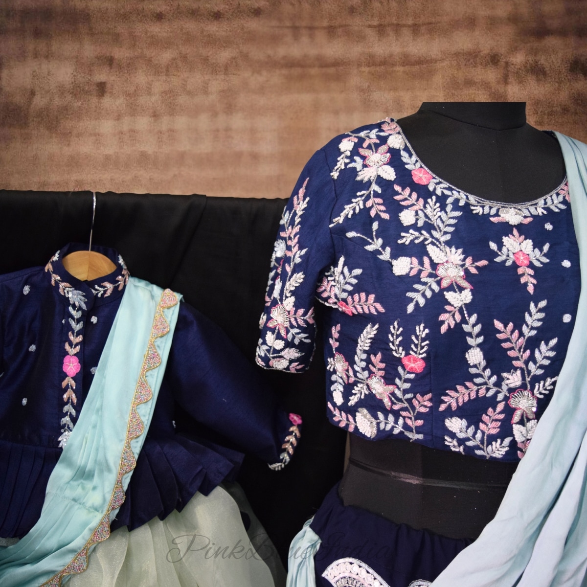 Mommy-daddy-baby coordinated ethnic outfits, stylish wedding wear