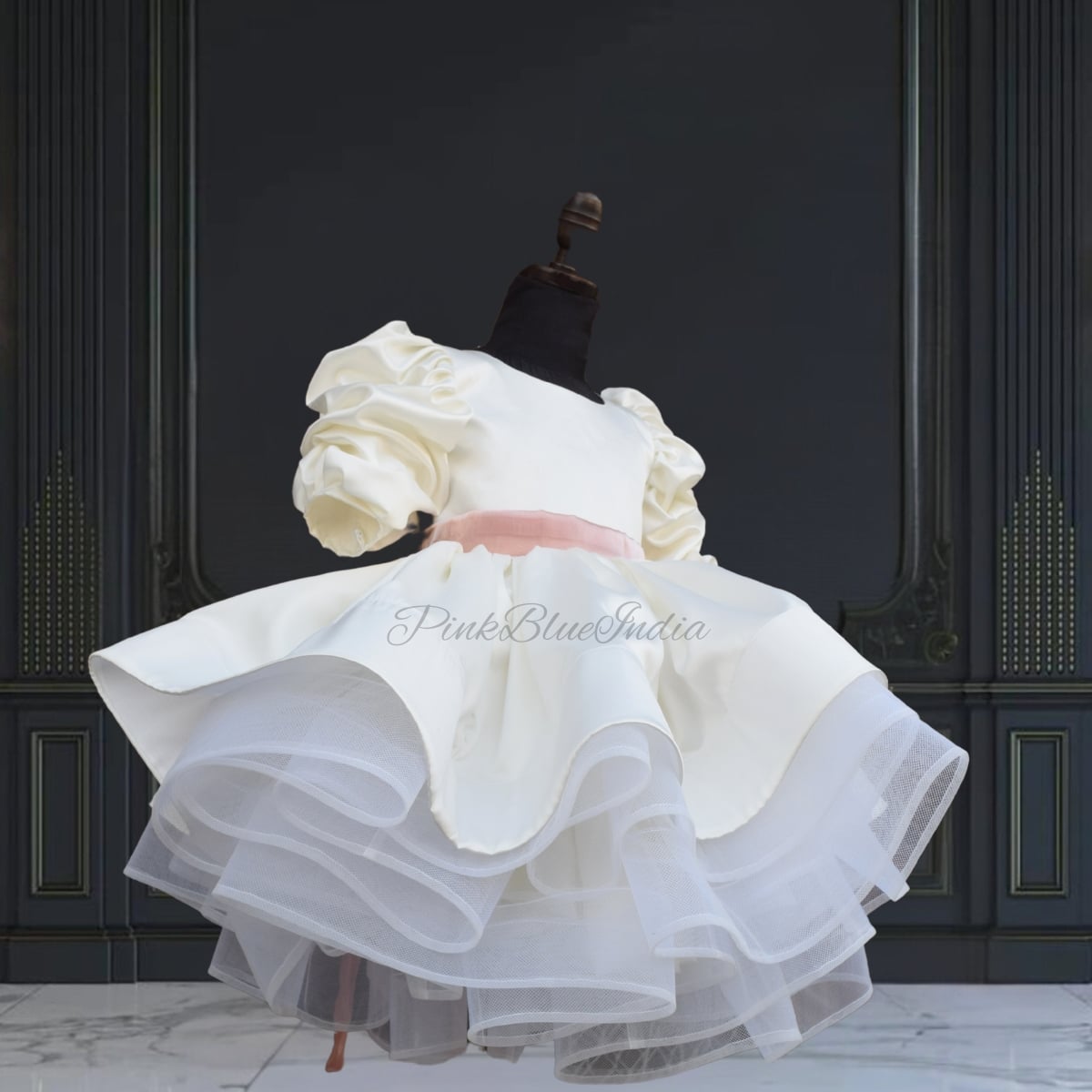 Stylish off-white layered frock for girls, birthday and festive wear