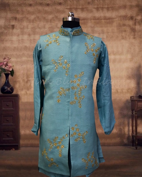 Kids indo-western kurta jacket and pants, stylish wedding celebration