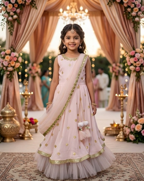 Girls Pink Indo-Western Gown. Perfect for Weddings