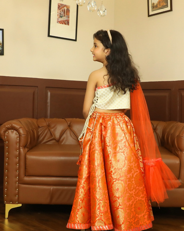 Girls Banarasi One Shoulder Lehenga Wedding Wear Pink Blue India back view