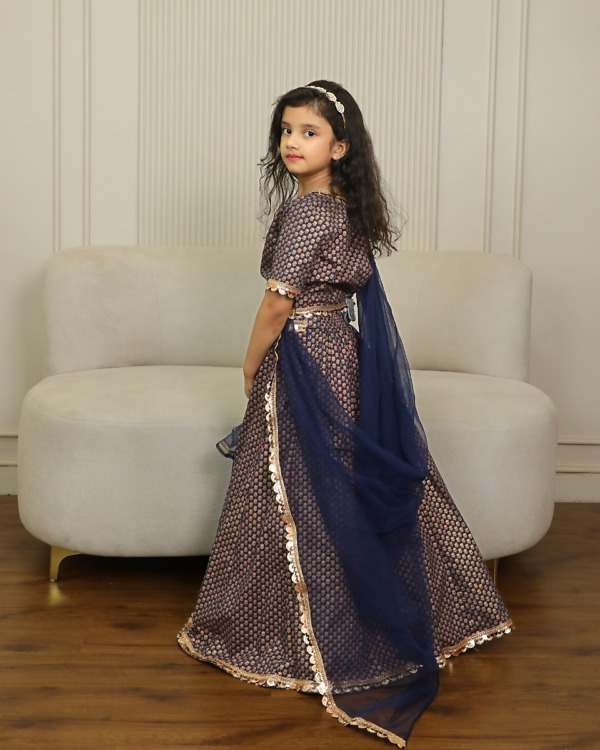 Girls Blue Lehenga with Dupatta Wedding Wear Pink Blue India side view