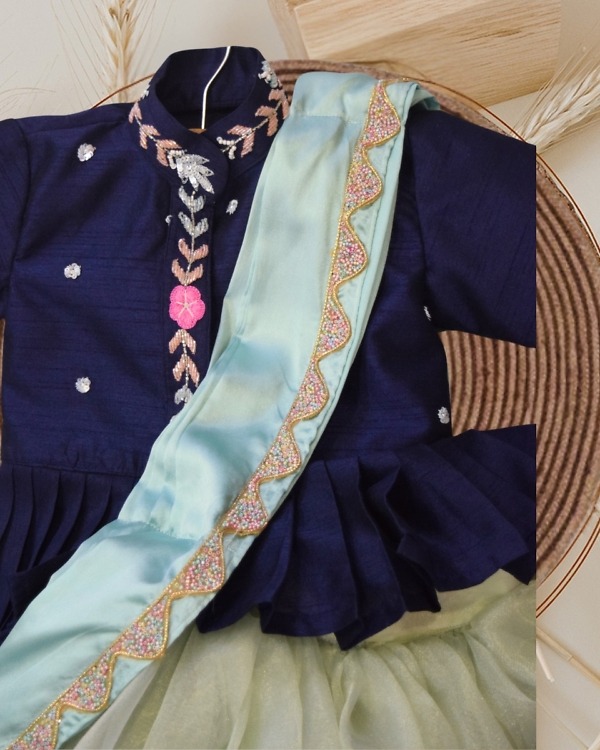 Girls Blue Peplum Lehenga Party Wear Ethnic Dress Pink Blue India