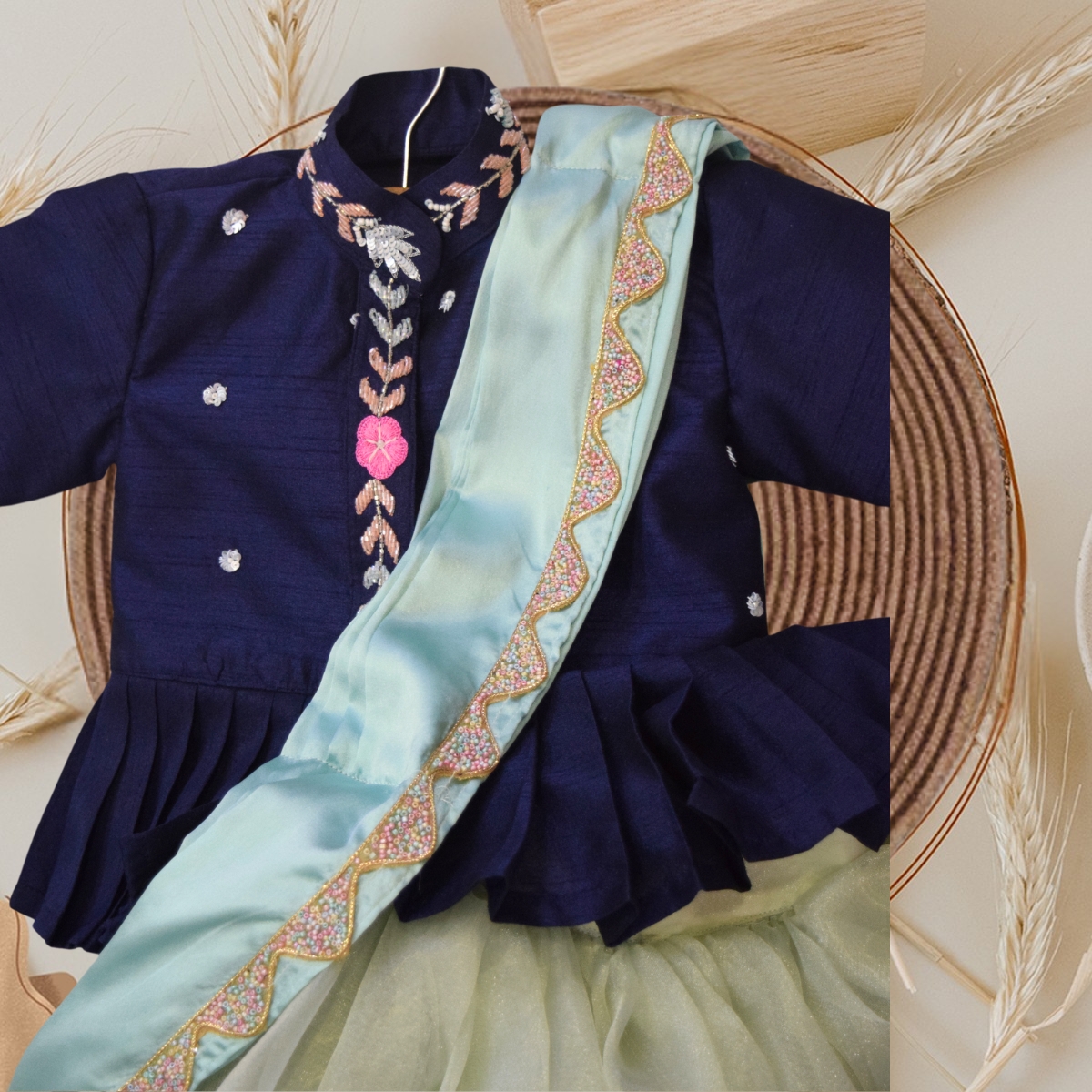 Girls Blue Peplum Lehenga Party Wear Ethnic Dress Pink Blue India