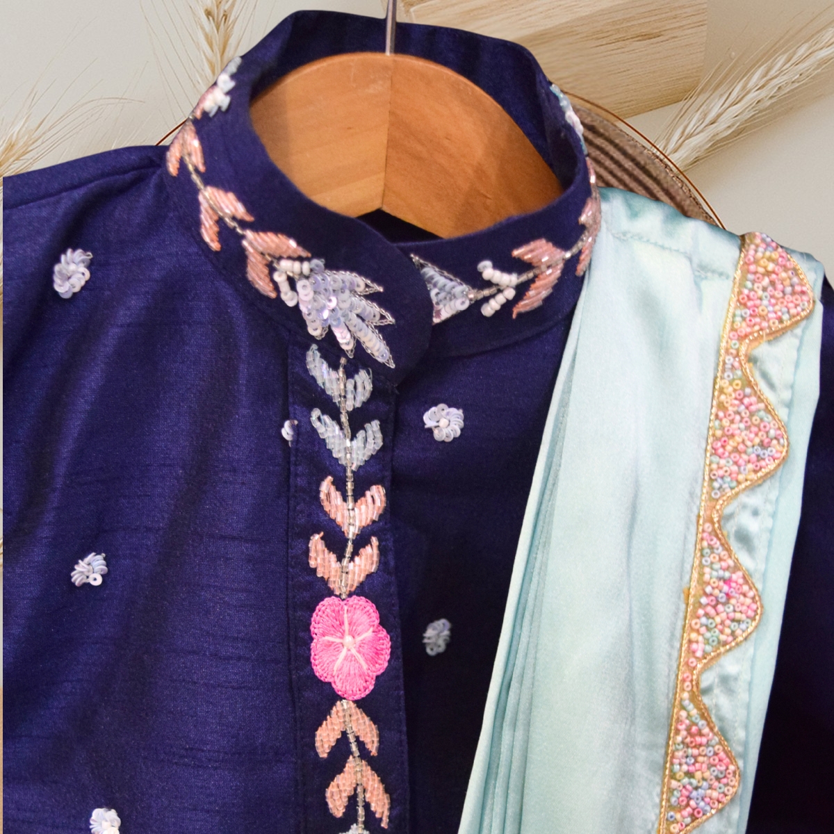 Blue Peplum Lehenga Set for Girls Party Wear Stylish Outfit Pink Blue India