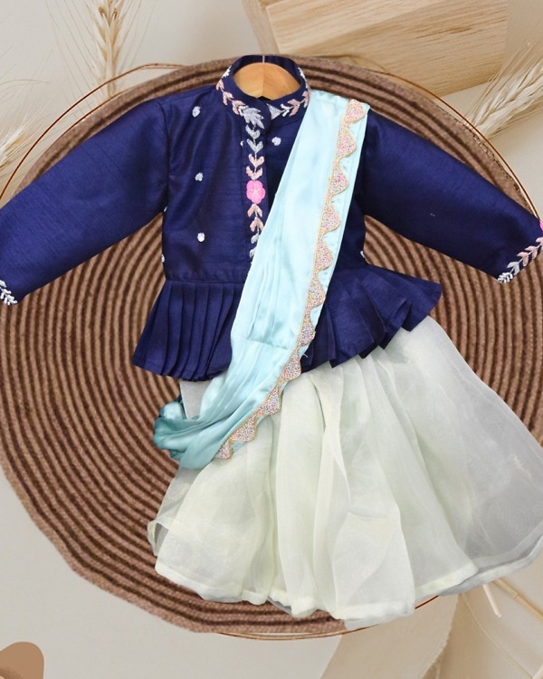 Blue Peplum Lehenga Set for Girls Festive Party Wear Pink Blue India