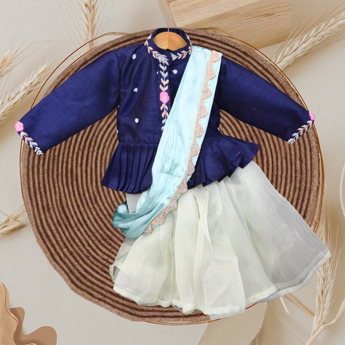 Blue Peplum Lehenga Set for Girls Festive Party Wear Pink Blue India
