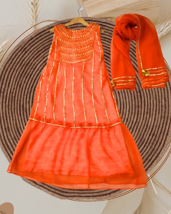 Buy Girls Orange Gota Patti Gown with Dupatta Traditional Wedding Dress Pink Blue India