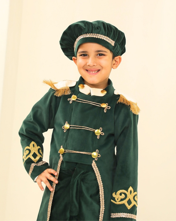 Baby Boy Green Velvet Prince Outfit Birthday Celebration Royal Costume Pink Blue India