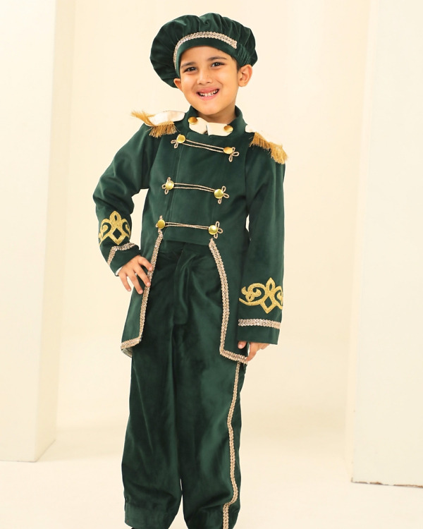 Baby Boy Green Velvet Prince Outfit First Birthday Costume Royal Theme Pink Blue India