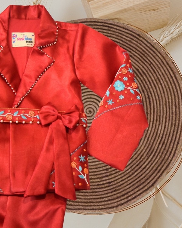 Hand Embroidery Top and Pants Set for Girls Party Wear Pink Blue India