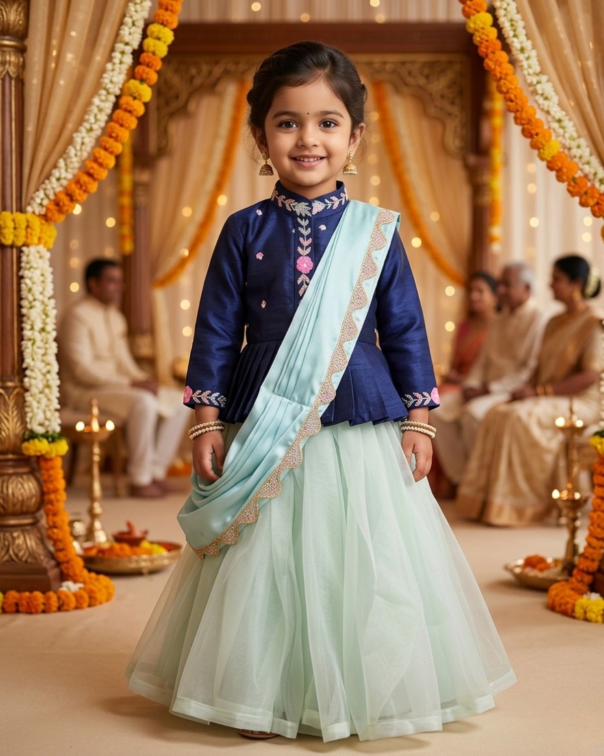 Blue Peplum Lehenga Set for Girls Party Wear