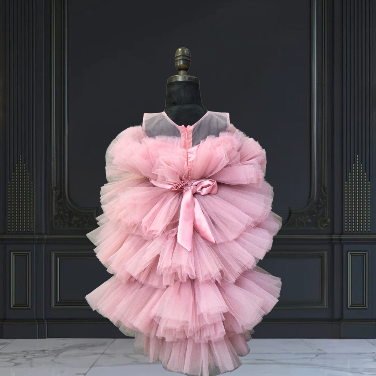 Girls Pink High Low Layered Dress Birthday Party Wear Stylish Outfit Pink Blue India