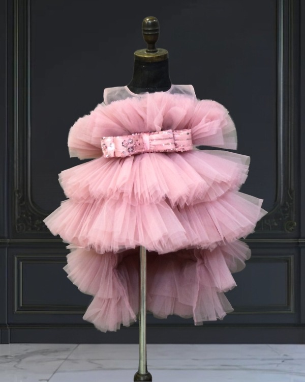 Girls Pink High Low Layered Dress Birthday Party Wear Trendy Outfit Pink Blue India
