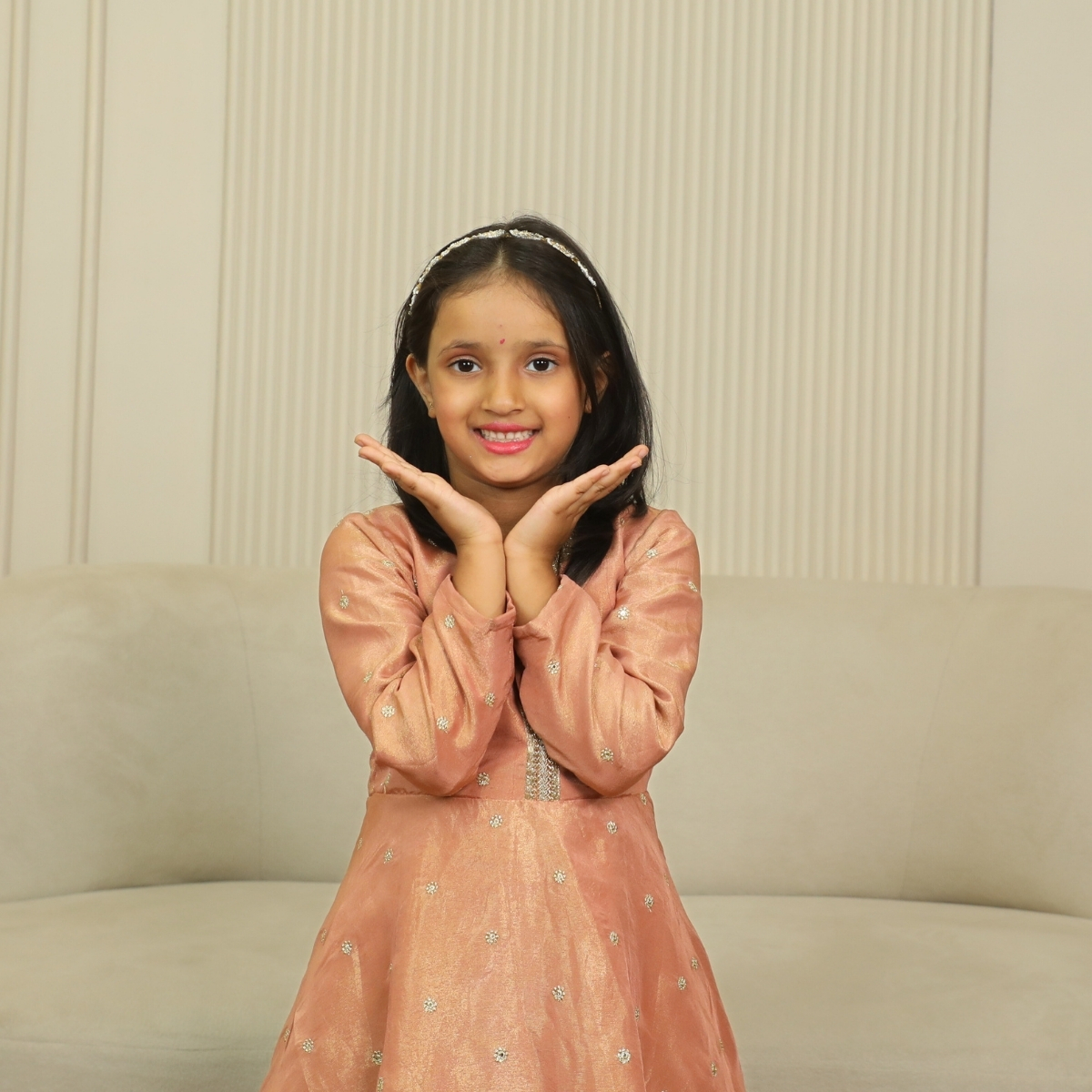 Girls Rust Peplum Sharara Set Traditional Outfit Pink Blue India Close view