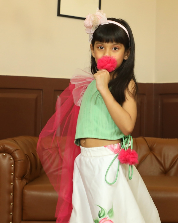 Girls Crop Top Skirt Set Ethnic Outfit Pink Blue India close view