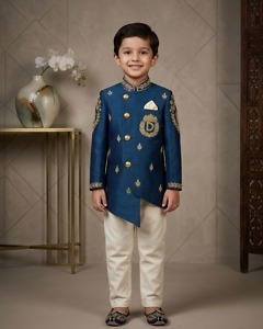 Hand Work Blue Sherwani for Kids Online